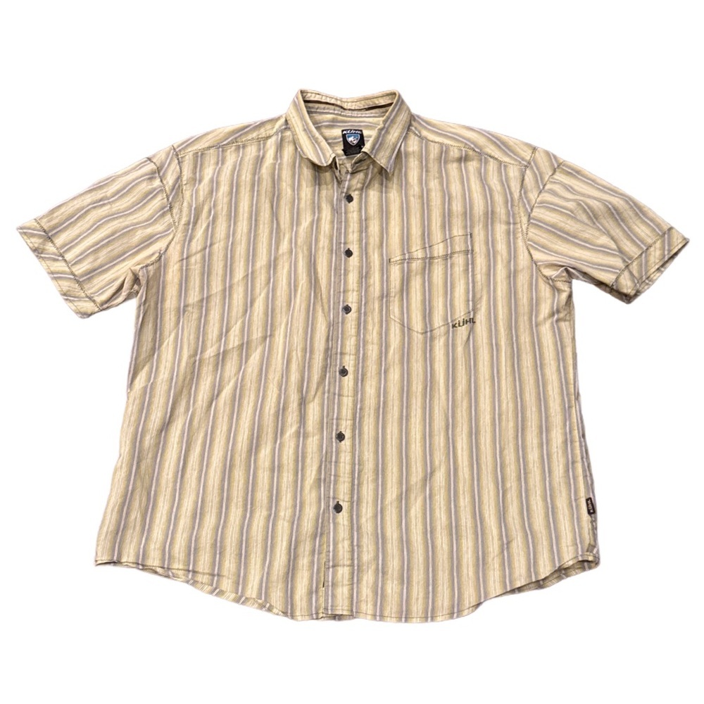 Kuhl Button Down Striped Shirt Green Blue White XXL